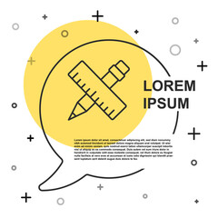 Black line Crossed ruler and pencil icon isolated on white background. Straightedge symbol. Drawing and educational tools. Random dynamic shapes. Vector