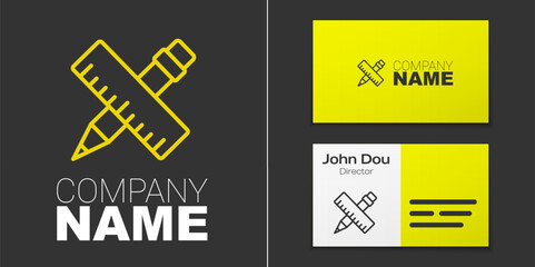 Logotype line Crossed ruler and pencil icon isolated on grey background. Straightedge symbol. Drawing and educational tools. Logo design template element. Vector