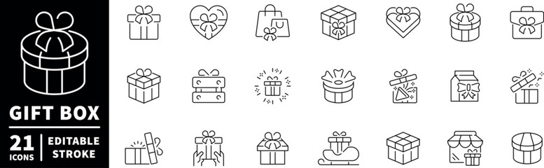 Gift box icons set. editable line icons, linear presents and outline packages