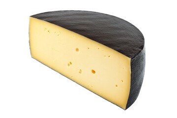 Half a head of aged cheese isolated on white background.