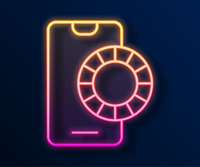 Glowing neon line Online sports betting icon isolated on black background. Sport bet bookmaker. Betting online make money. Vector
