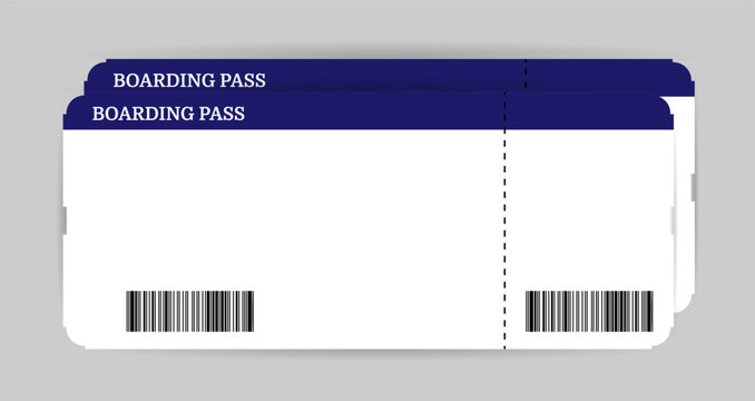 Airplane ticket set with barcode. Boarding pass ticket template. Airline boarding pass template. Vector illustration