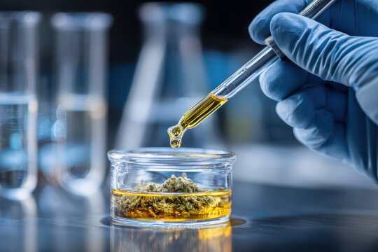 Scientist Examines Hemp CBDa Oil with Precision Tools in a Modern Laboratory Setting