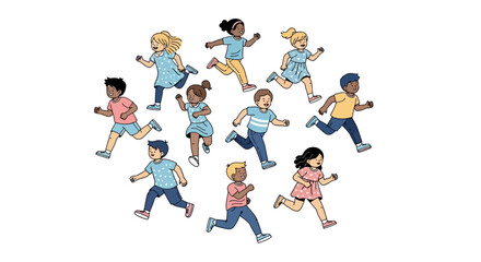 Diverse Group of Children Running Together, Representing Unity and Childhood