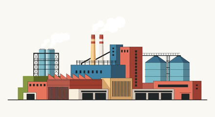 Obraz premium Illustrative depiction of an industrial complex featuring factories, smokestacks, and storage silos