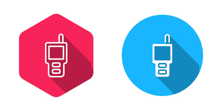 Filled and outline Walkie talkie icon isolated with long shadow background. Portable radio transmitter icon. Radio transceiver sign. Vector
