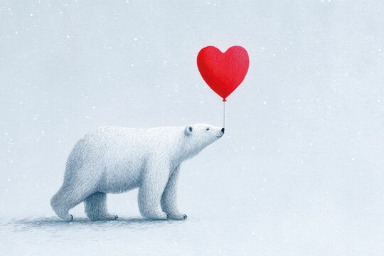 Oso Polar Abrazando un Globo en Forma de CorazÃ³n Rojo. IlustraciÃ³n Colorida y Horizontal que Evoca Amor y Calidez