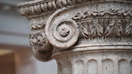 Close-up of an ornate architectural column capital with intricate carvings.
