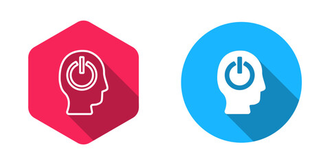 Filled and outline Power button icon isolated with long shadow background. Start sign. Vector