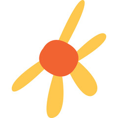 Abstract Graphic Flower With Orange Center And Yellow Petals On Transparent Background Simple Vector Art