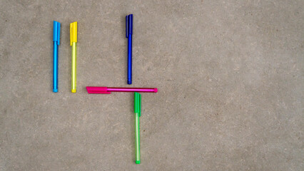 close-up of many colored pens