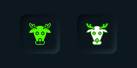Green Reindeer icon isolated on black background. Merry Christmas and Happy New Year. Black square button. Vector