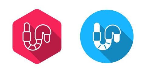 Filled and outline Worm icon isolated with long shadow background. Fishing tackle. Vector