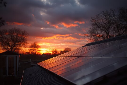Zonnepanelen Tegen een Aantrekkelijke Wolkenlucht: Duurzame Energie bij Zonsondergang