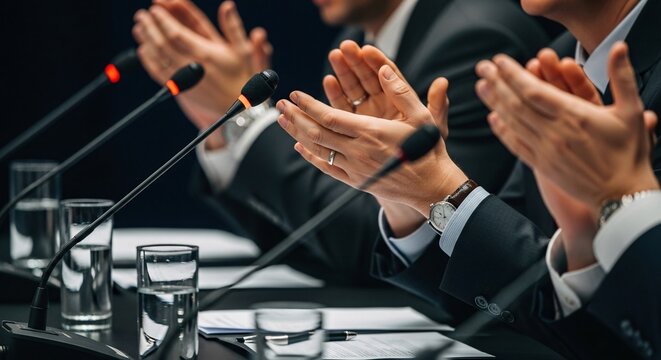 Leadership Conference Summit Acknowledgment Recognition  Celebrating Achievements in Business Strategy  Formal Applaud at Corporate Event Seminar  Successful Deal Victory