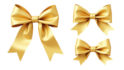 A set of golden bows on a white background