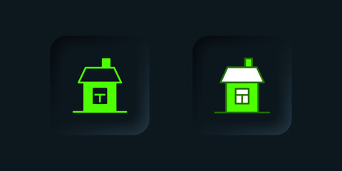 Green House icon isolated on black background. Home symbol. Black square button. Vector