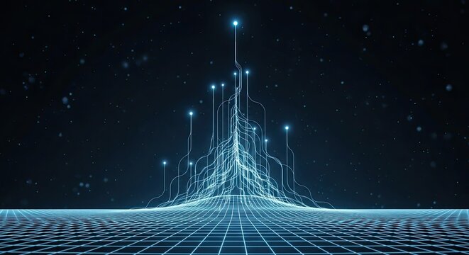 Dive into the future with this dynamic network connecting data points on a modern grid, perfect for tech startups and cutting-edge innovation visuals