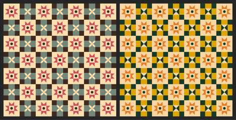 Decorative Flat Geometric Repeating Tile Design with Earthy Tones