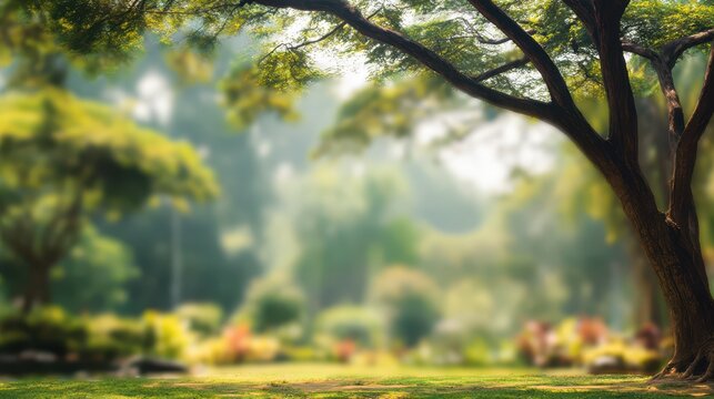 Serene Greenery. Softly Blurred Park Garden Tree in a Vibrant Summer Landscape