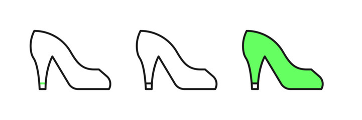 Set line Woman shoe with high heel icon isolated on white background. Vector