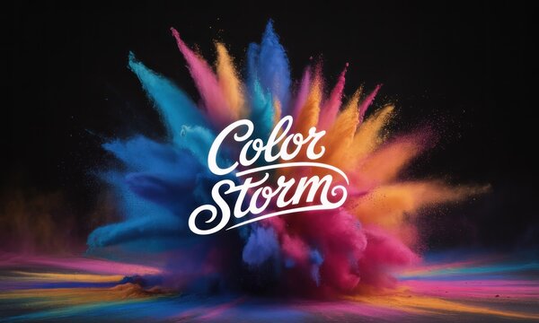 A vivid burst of colored powder explodes outward, with the text "Color Storm" in the center