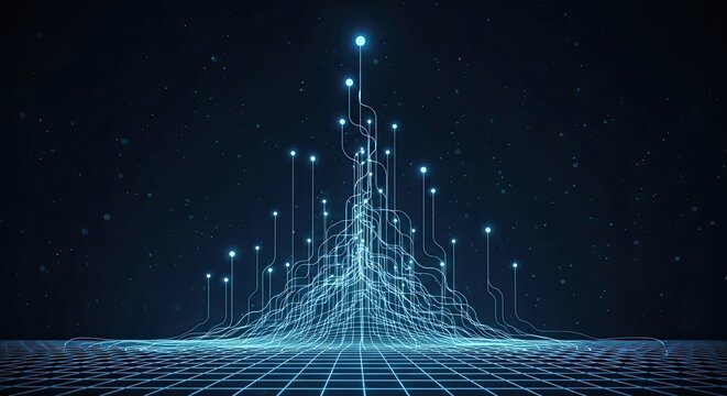Dynamic network connections visualized with glowing nodes and lines, perfect for illustrating digital innovation, technology, and data streams in modern presentations - Powered by Adobe