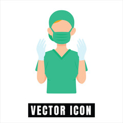 Doctor wearing surgical scrubs and mask holding blank signs