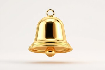 A 3D render of a golden notification bell icon floating. Isolated on a plain white background. Concept of alert, reminder, subscription, and update.