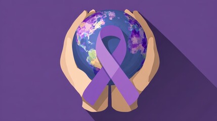 Prominent Earth Symbol for Elder Abuse Awareness Day with Long Shadow Illustration and Symbolic Ribbon Design