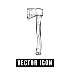 Rustic hand drawn axe icon with wooden handle