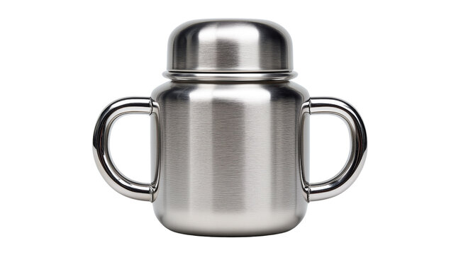 Stainless Steel Sippy Cup with Handles, Captured with Nikon Z7 100mm on Transparent Background