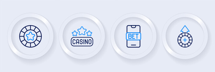 Set line Casino chips, Online sports betting, signboard and icon. Vector