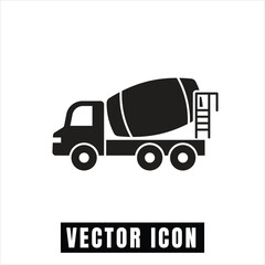 Black silhouette of a cement mixer truck vector icon
