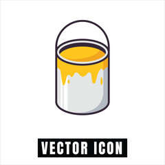 Yellow paint can dripping with white sides and handle