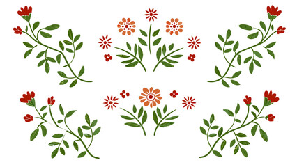 Botanical illustration plant leaf, flower set. Holiday decoration, rustic wreath sketch doodle. Vector illustration.