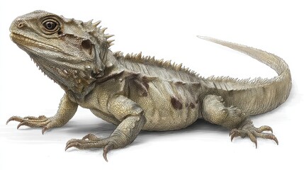 Obraz premium Realistic Artwork of Tuatara: Exotic Cold-Blooded Creature Showcasing Detailed Skin and Tail in Side Profile