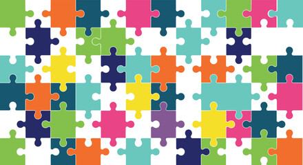 Large Completed Jigsaw Puzzle in Bright Multicolored Hues Connected Together on a White Background Teamwork Solution Problem Solving Concept Business Strategy Vector Illustration for Stock.