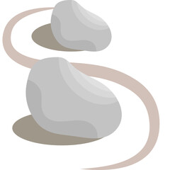 Zen Garden Stacked Smooth Gray Stones With Curving Beige Swirl and Soft Shadows on Transparent Background