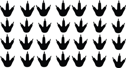 Seamless pattern of repeating black dinosaur footprints or paw prints, symbolizing prehistoric history and wildlife, perfect for paleontology, educational materials, and adventure-themed 