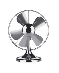 Chrome retro desk fan with five blades isolated on a transparent background
