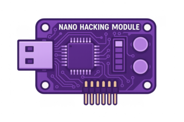 Purple nano hacking module circuit board vector illustration