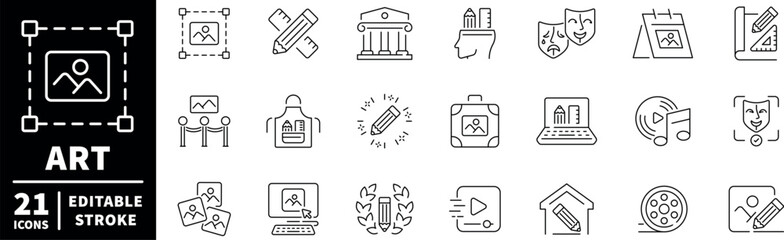 Art and creativity editable line icons set. design and inspiration symbols