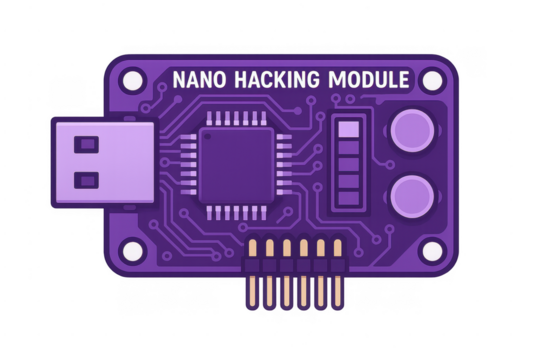 Purple nano hacking module circuit board vector illustration