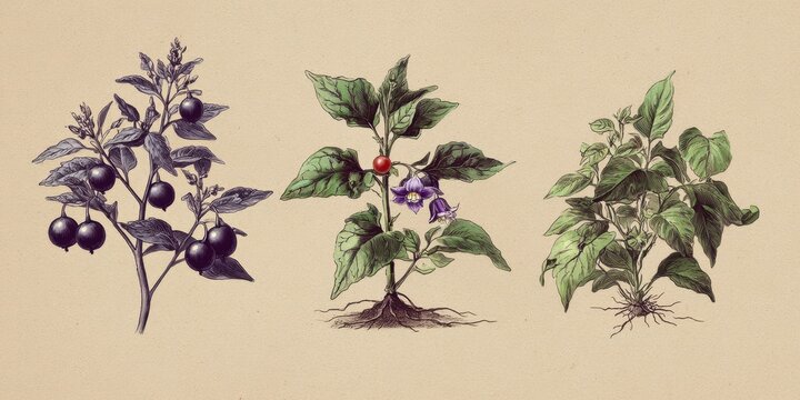 Retro Botanical Artwork Featuring Plants Used in Toxic Poisons