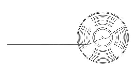 Minimalist single line drawing of a reel to reel tape recorder tape spool with unwinding tape extending to the left
