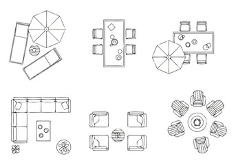Top Down View of Outdoor Furniture and Patio Layouts for Design and Planning Architecture Plans furniture icons interior design architecture
