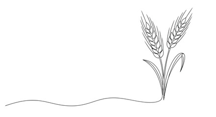 Minimalist line art illustration of two wheat stalks with wavy ground line on white background