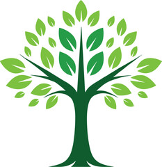 Creative green tree vector icon with vibrant leaves symbolizing nature growth, ecology, and organic environmental concept design.