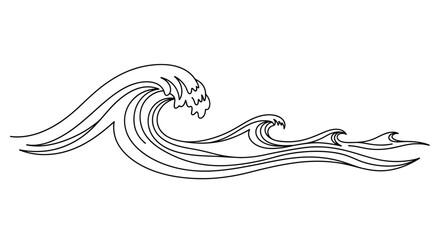 Stylized outline of rolling ocean waves in a dynamic sequence across a white background © Line Home